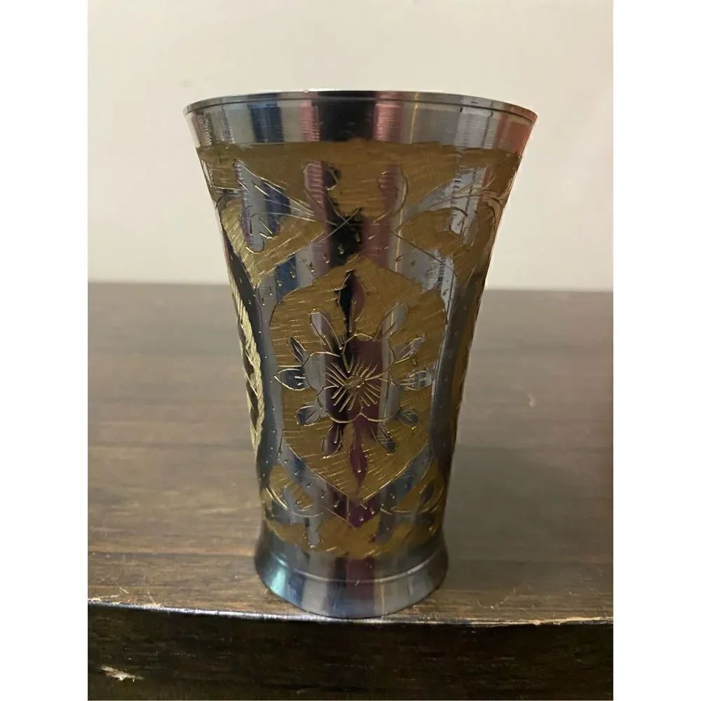 Handcrafted silver gold finished brass cup